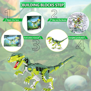 Sienon Creator Velociraptor Dinosaur Building Toy Set, Dinosaur Park World Dominion Raptor Model Toy Building With Movable Jaw, Neck And Joints, 16.3” Dinosaur Toys For Kids 6-14 Years Old (533 Pcs)