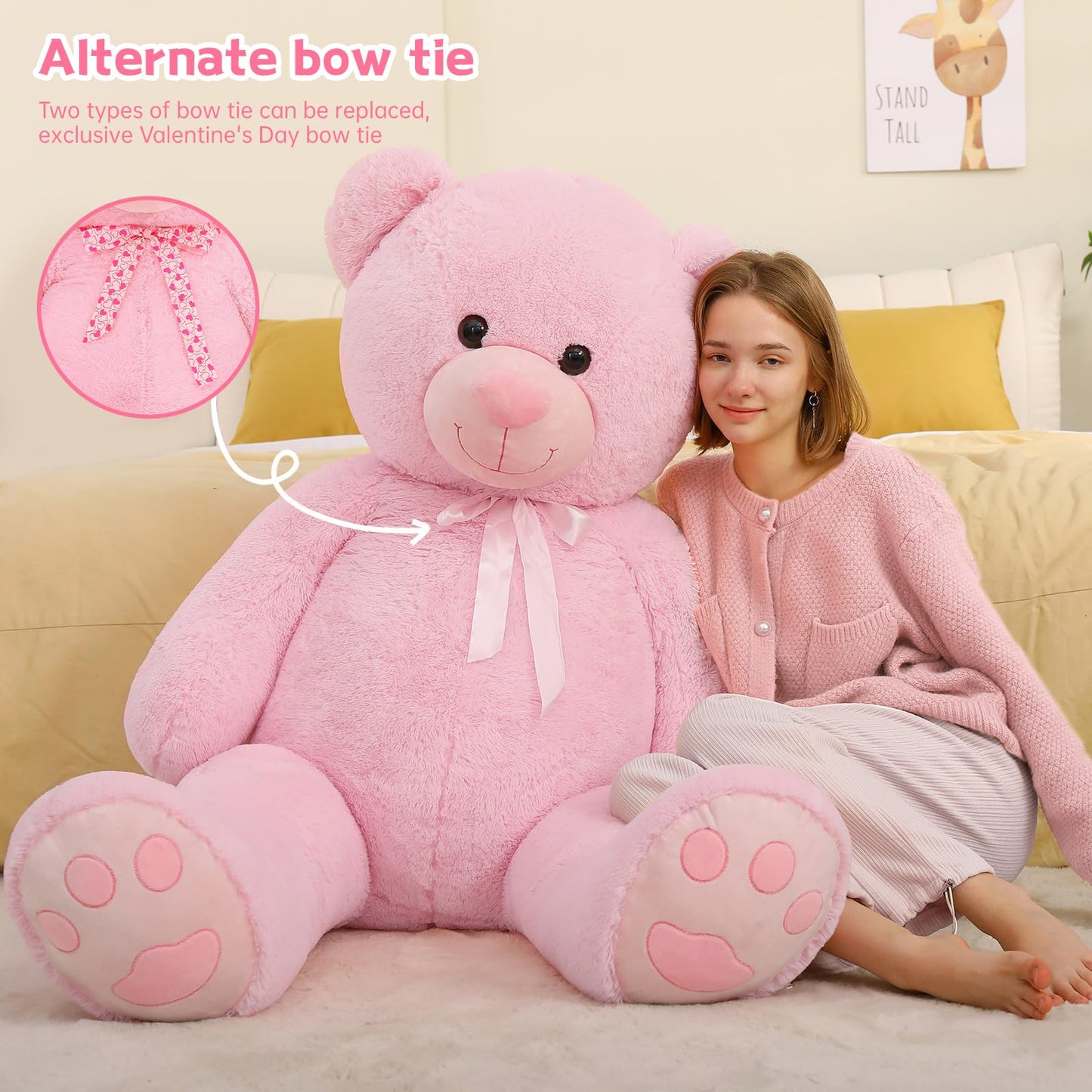 Tezituor Giant Teddy Bear 5 Feet Tall - Pink Life Size Teddy Bear Stuffed Animals 59' - Fluffy Huge Teddy Bear With Footprints - Valentines Day Gift For Girlfriend