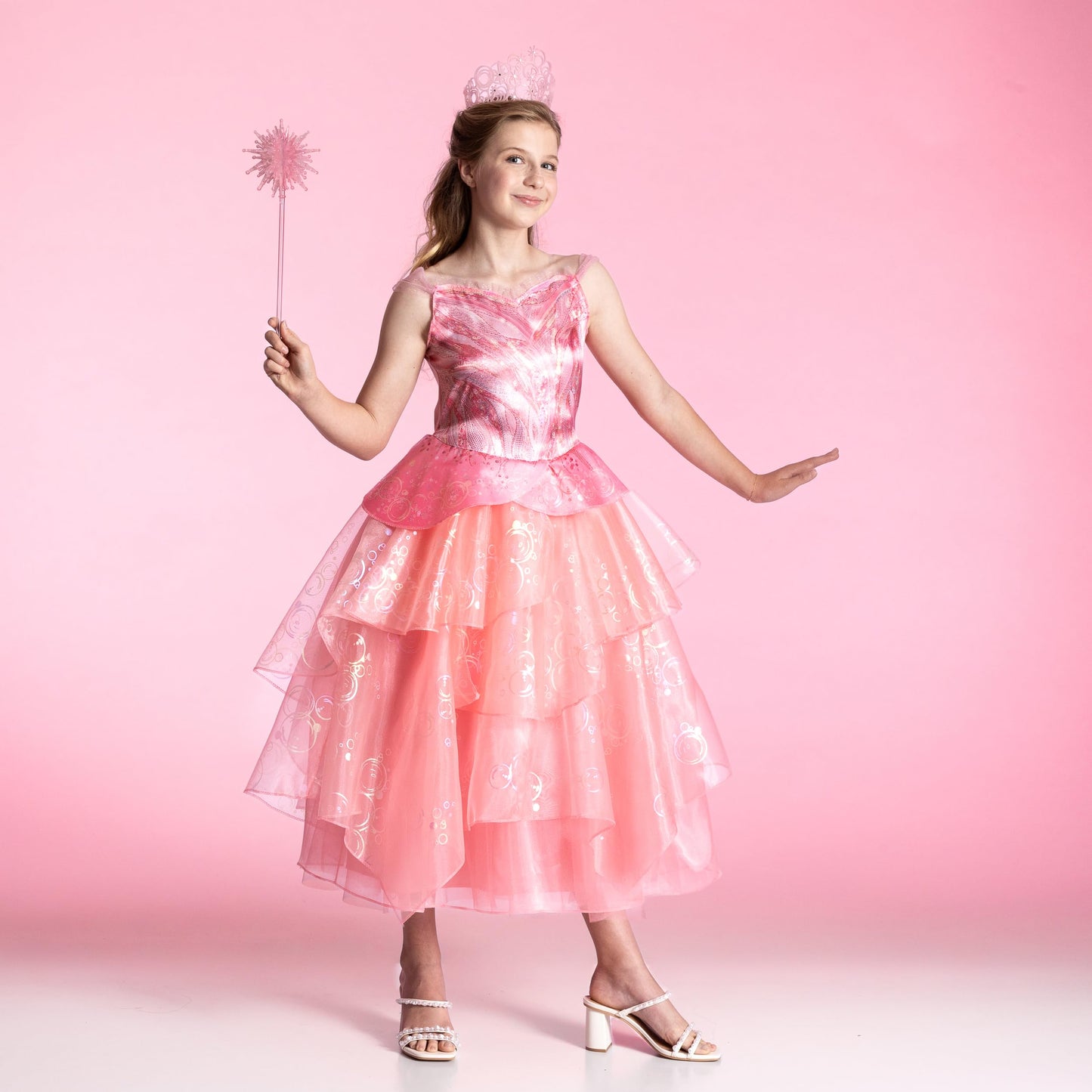 Wicked Glinda Costume For Girls, Deluxe Official Wicked Pink Glinda Costume Dress, Kids Size (10-12)