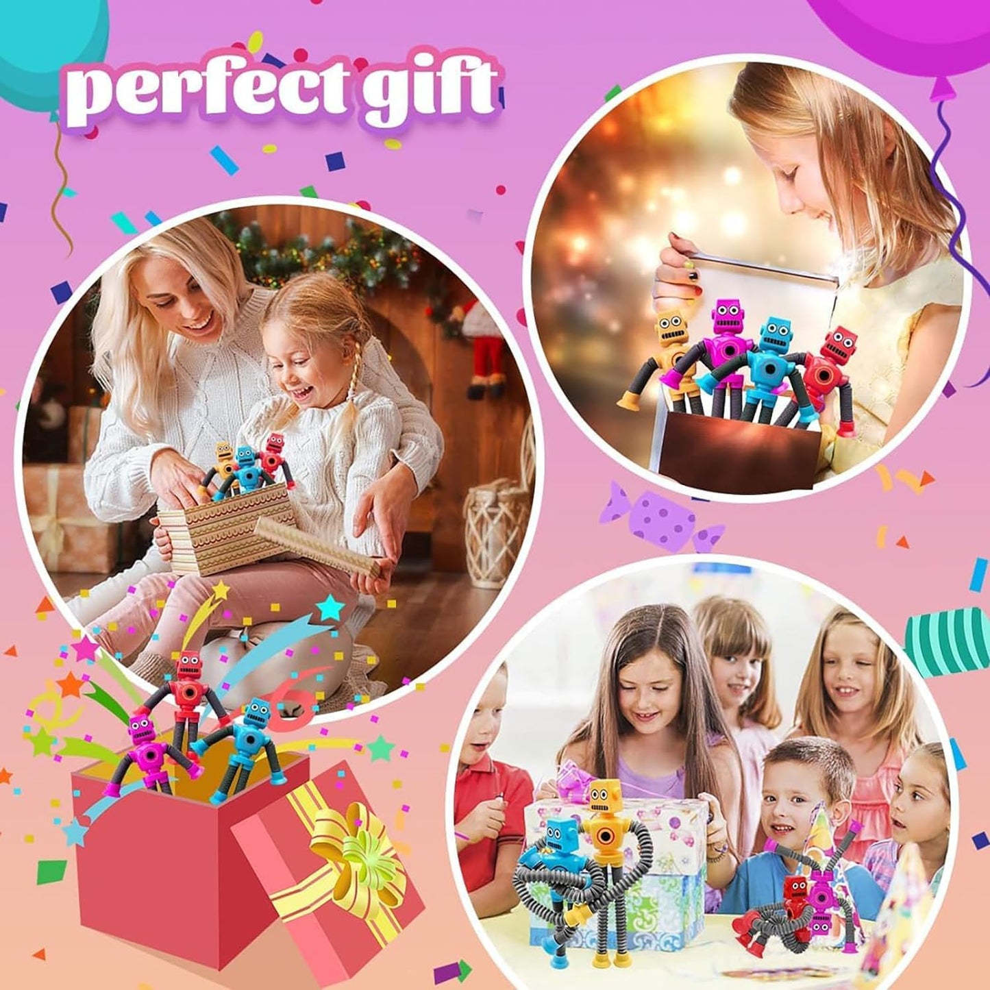 Pop Tubes Robot Toy, 4 Packs Fidget Toys Telescopic Suction Cup Robotics Autism Sensory Toys For Classroom Treasure Box Back To