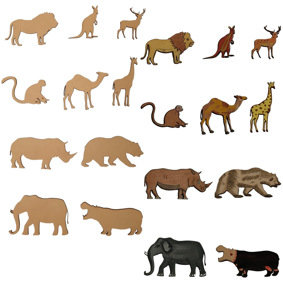 Bonjoy Wild Animals Wooden Shape Cutouts For Kids Set Of 10 (2.5, 3 And 4) Mdf Cutouts For Children For Coloring, Learnin