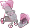 509 Crew: Cotton Candy Pink: Doll Travel System - Pink, Grey, Polka Dot -For Dolls Up To 18', Foldable, Retractable Canopy, Kids Pretend Play, Ages 3+