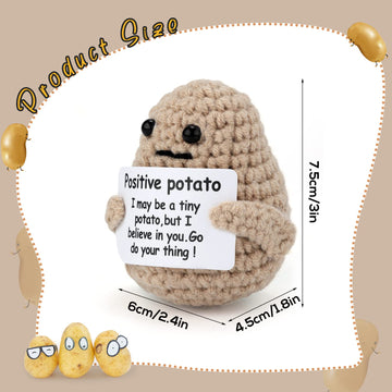 Mini Funny Knitted Wool Potato Toy With Positive Card - Creative Cute Crochet Doll Cheer Up Gift For Friends, Parties, Christmas Decoration And Encouragement