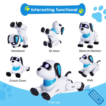 Yiman Remote Control Robot Dog Toy – Programmable Smart Robot Dog For Kids 3+, Interactive Dancing & Sound, Rc Stunt Robot Toys With Led Eyes, Electronic Pet Toy Dog For Boys & Girls Gifts (Blue)