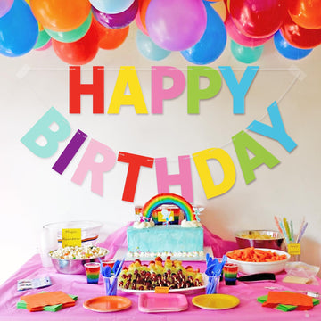 LITAUS Colorful Happy Birthday Banner - Pre-Strung, 9 ft, Paper, HBB-BANNER, Ideal for Birthday Decor and Backdrop