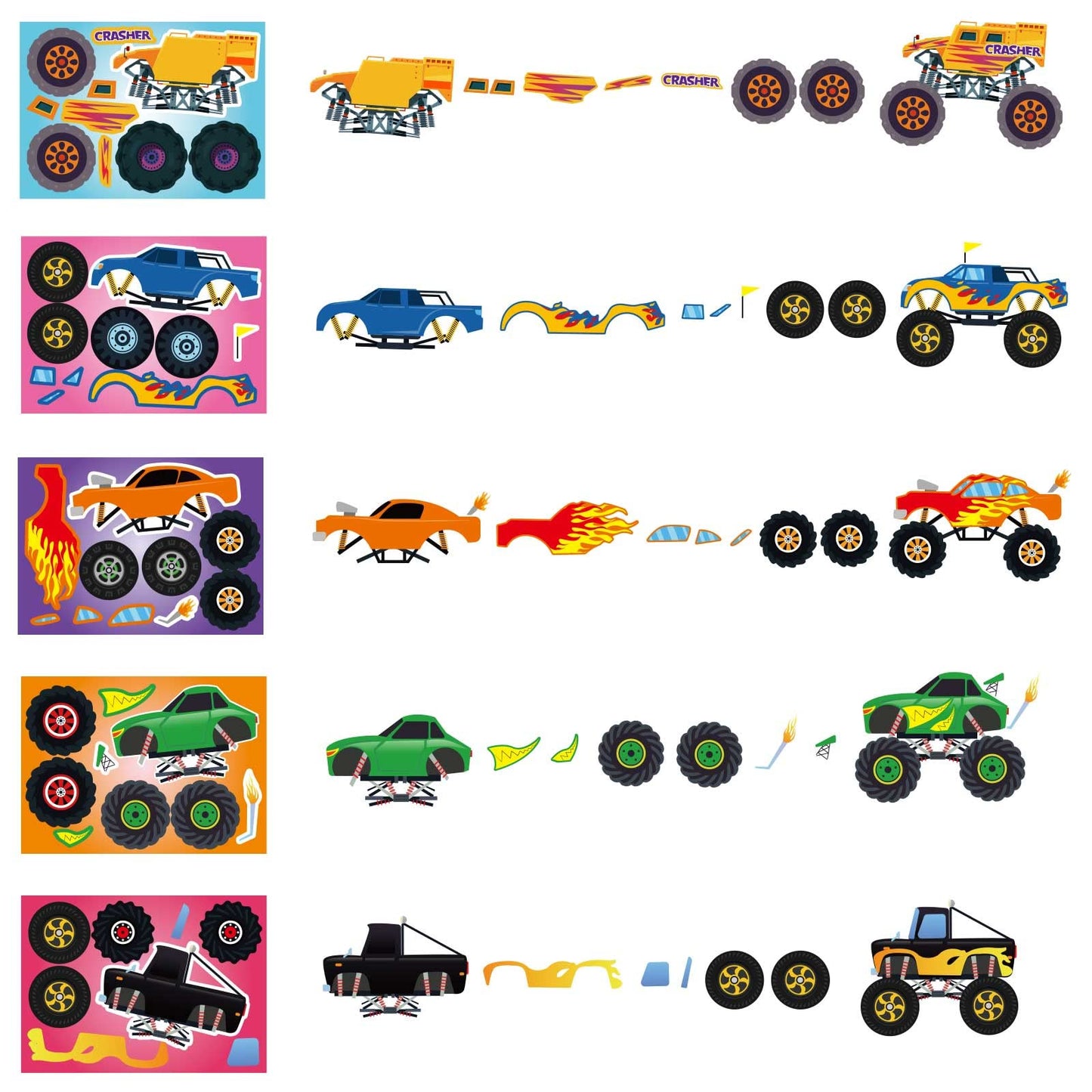 20 Pcs Monster Truck Make Your Own Stickers With 10 Designs Truck Party Favors For Monster Truck-Themed Birthday Party Decoratio