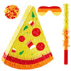 Lewtemi Pizza Piñata - Cardboard Pizza Party Favor, Brown, Includes Stick Confetti & Blindfold for Birthday Decorations