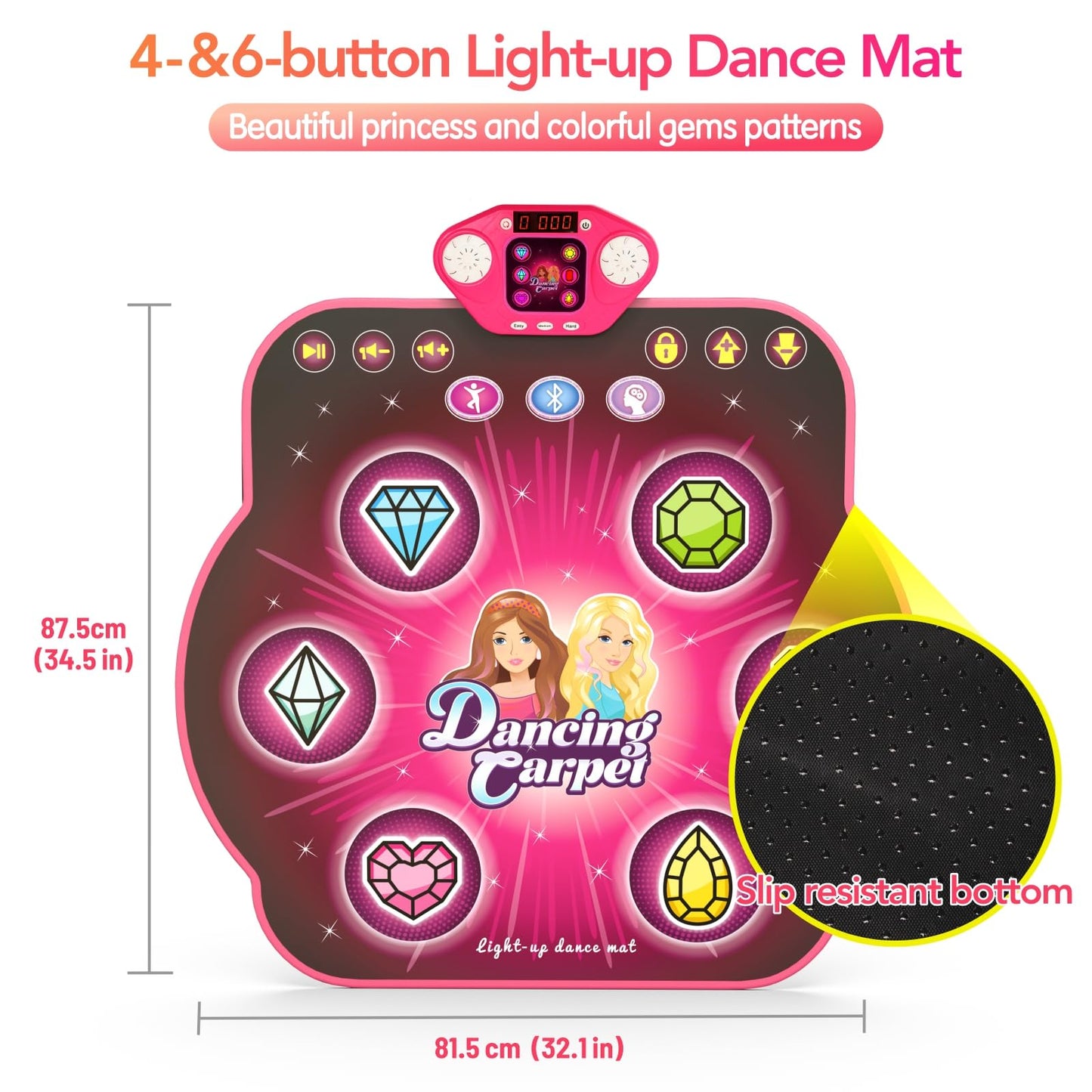 Dance Mat Toys For 3-12 Year Old Kids, 6 Button Kids Dance Mat Bluetooth Dance Pad, Light-Up 6 Game Modes Dance Mat For Kids, Xm