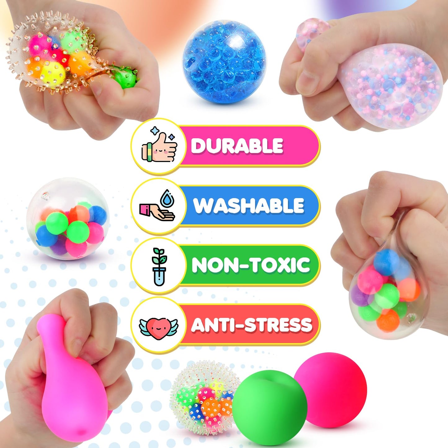 6 Set Squishy Sensory Stress Squeezing Balls For Adults: Best Calming Tool To Relieve Anxiety, Vent Mood And Improve Focus, Fun Fidgets For Student Classroom, Easter Gifts For Kids