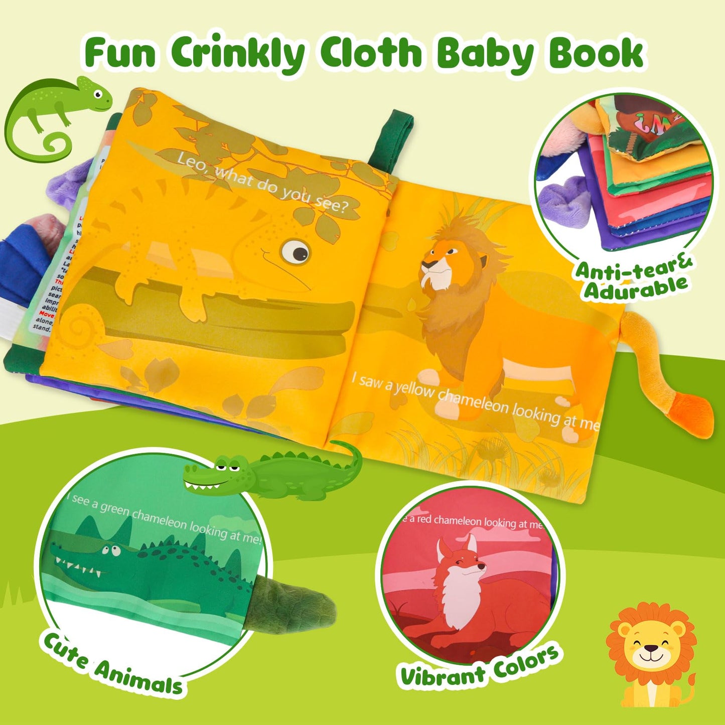 Gkdoms Soft Baby Books Animal Tails Baby Toy Touch And Feel Crinkle Cloth Book Infant Toy With Non-Toxic Fabrics, For Newborn Bo