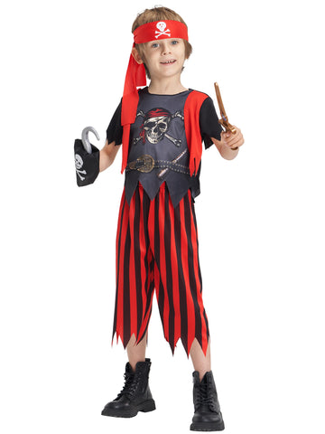 IKALI Kids Pirate Costume With Accessories Halloween Birthday Party Gift Pirate Dress up Outfit for Toddlers Boys