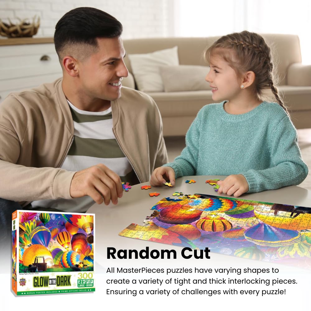 Masterpieces - 300 Piece Jigsaw Puzzle With Large Ez Grip Shapes, Glows In The Dark, Moonlit Dance, Activity Fun For Adults, Seniors, Family, Kids, 18' X 24'