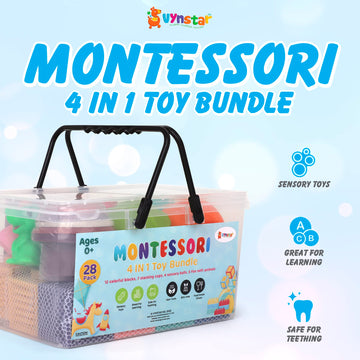 Vynstar Montessori Toys for Babies 6-12 Months & Up - 28-Piece Set of Silicone Baby Sensory Toys for Learning & Development - 4-