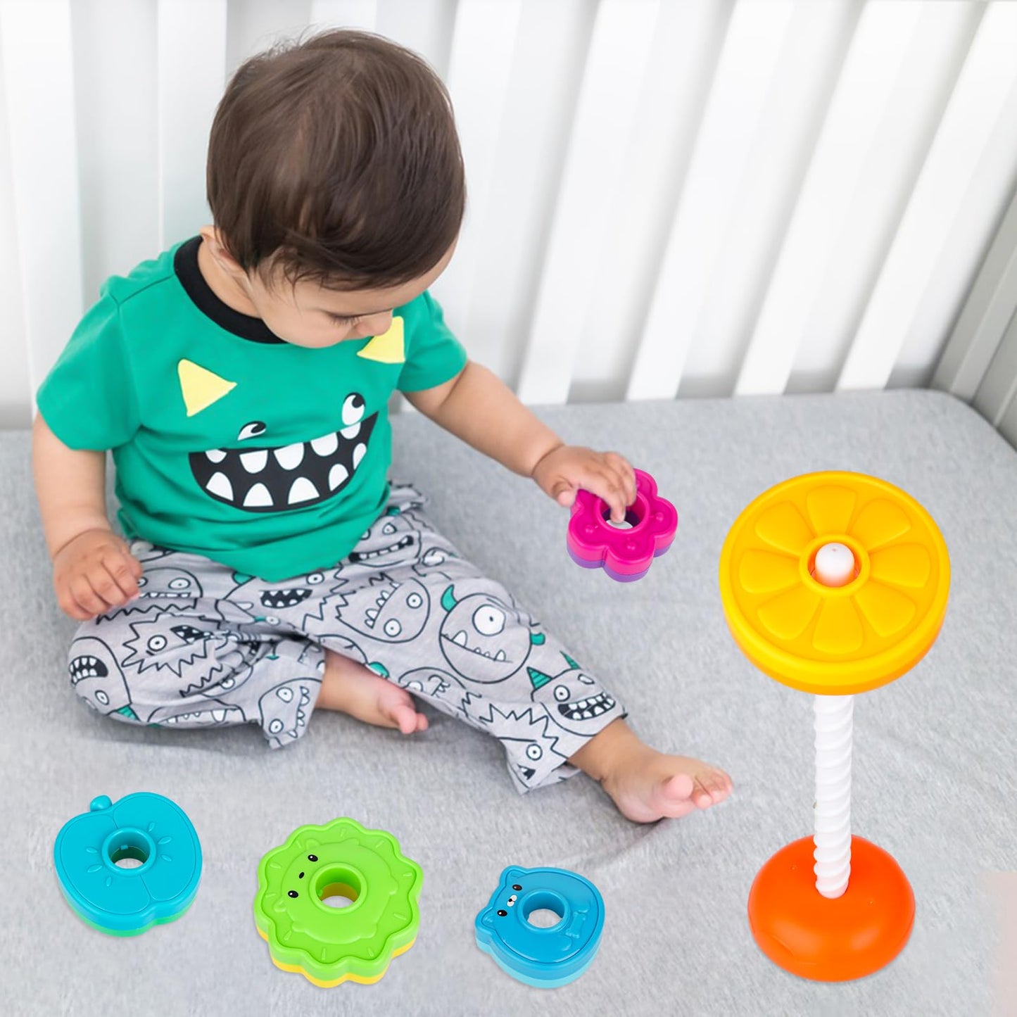 Practicejqden Educational Baby Spinning Stacking Toy, Stacking Rings Baby Toy, Montessori Learning Toys For Toddlers, Fine Motor