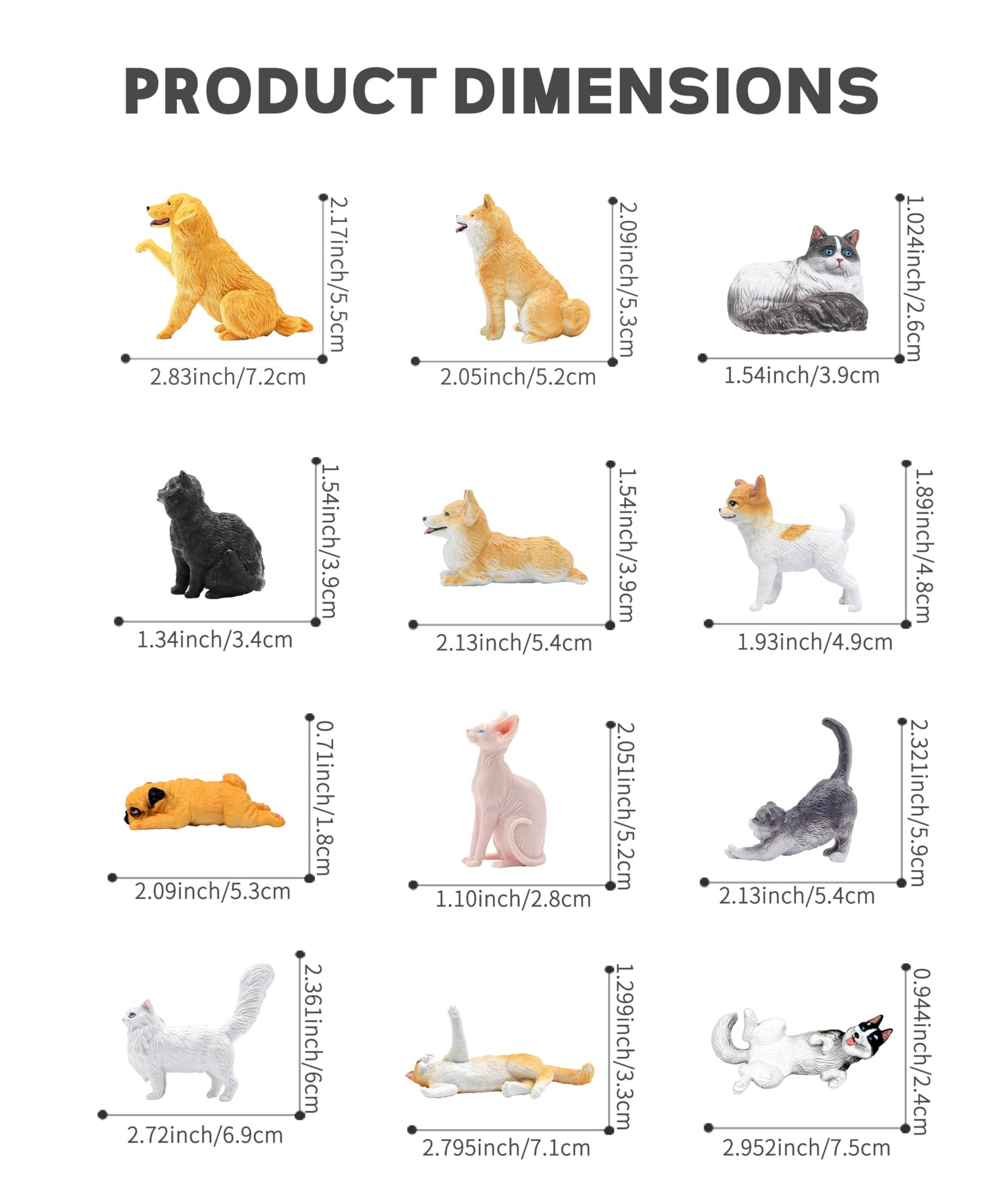 Recur Cats And Dogs Animal Figurines Desk Pets Miniature Figure Cake Topper, 100% Hand-Painted, Mini Pets Figure For Kids - 12 Pcs