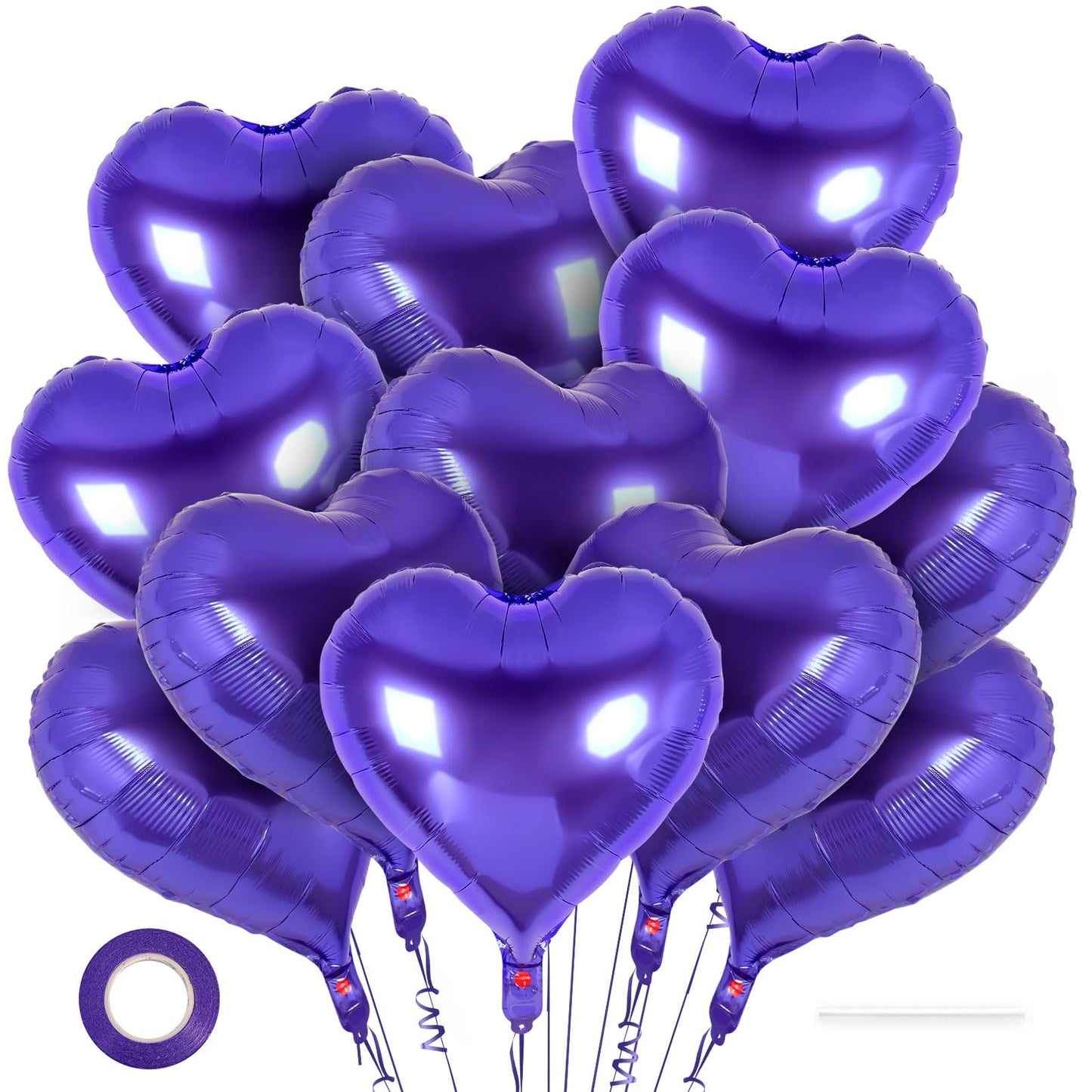 12 Pcs Heart Balloons,18 Inch Purple Heart Foil Balloons Love Balloons Valentine Balloons For Birthday Party Wedding Engagement