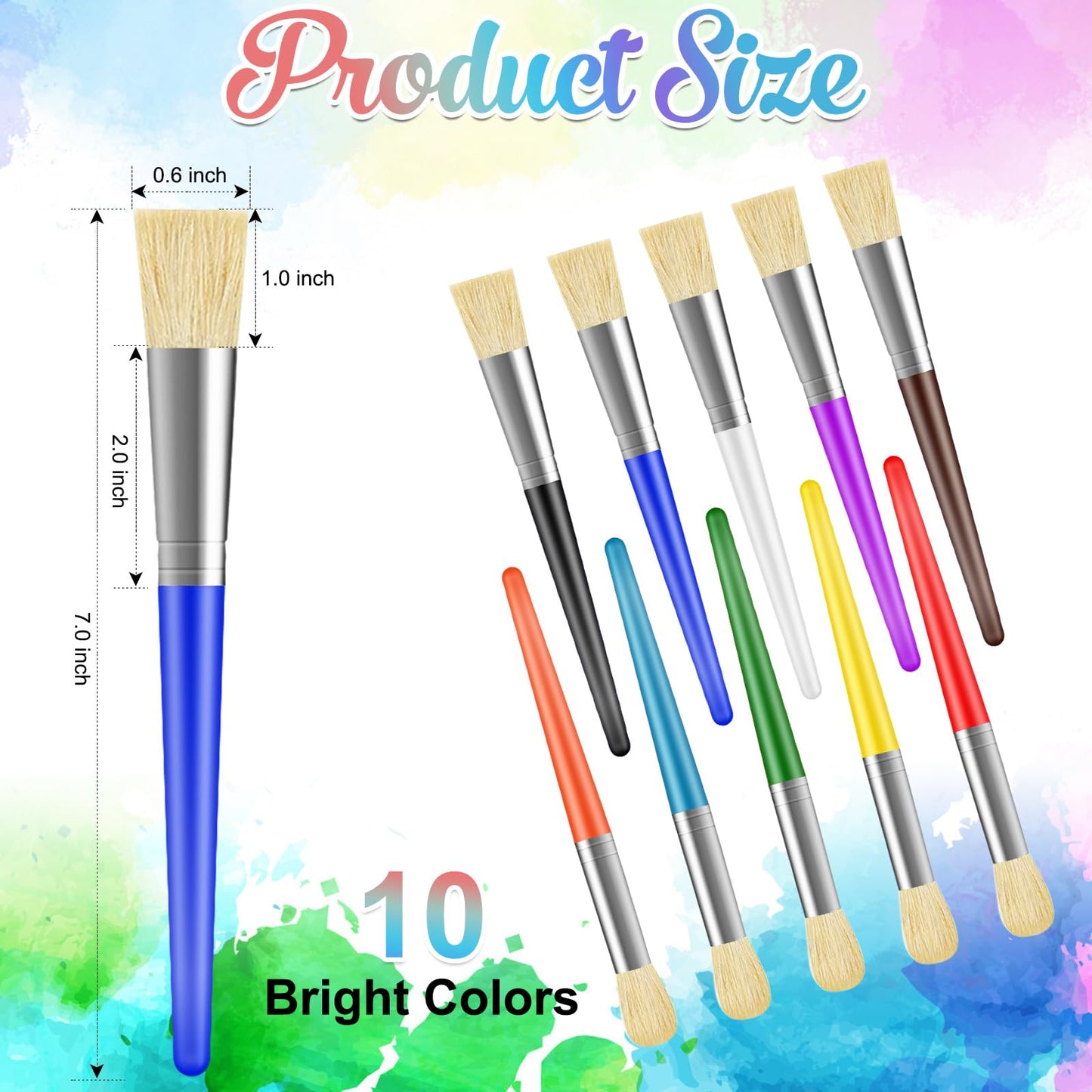 Paint Brushes For Kids, 10 Pcs Big Washable Chubby Toddler Paint Brushes, Easy To Clean & Grip Round And Flat Preschool Paint Brushes With No Shed Bristle For Acrylic Paint, Washable Paint
