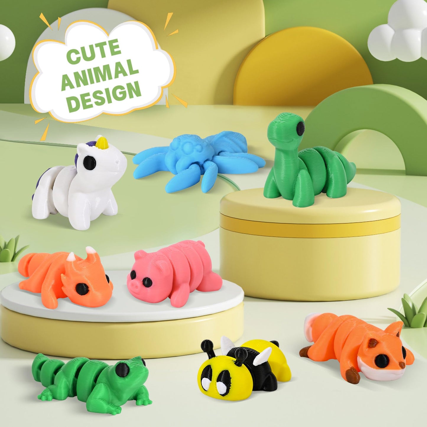 Beesini 8 Pack Mystery 3D Printed Animals, Mini Animal Packs, 3D Printed Articulating Figurines, 3D Printed Toys, Miniatures 3-D