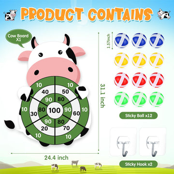 HyDren Cow Dart Party Game Farm Dart Party Favors 31x24 Cow Dart Board with 12 Sticky Balls Toys Farm Game Party Decorations Ani
