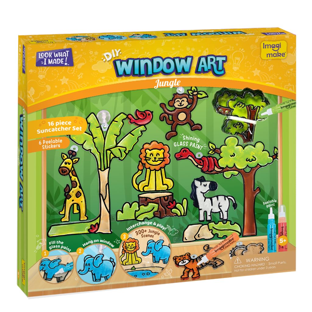Imagimake Window Art Jungle Suncatcher Kit | Kids Crafts Supplies | Girls Toys Age 6-8 | Arts And Crafts For Kids Ages 8-12 | Creative Fun Craft Kit | Easter Gifts For Kids | Easter Toys
