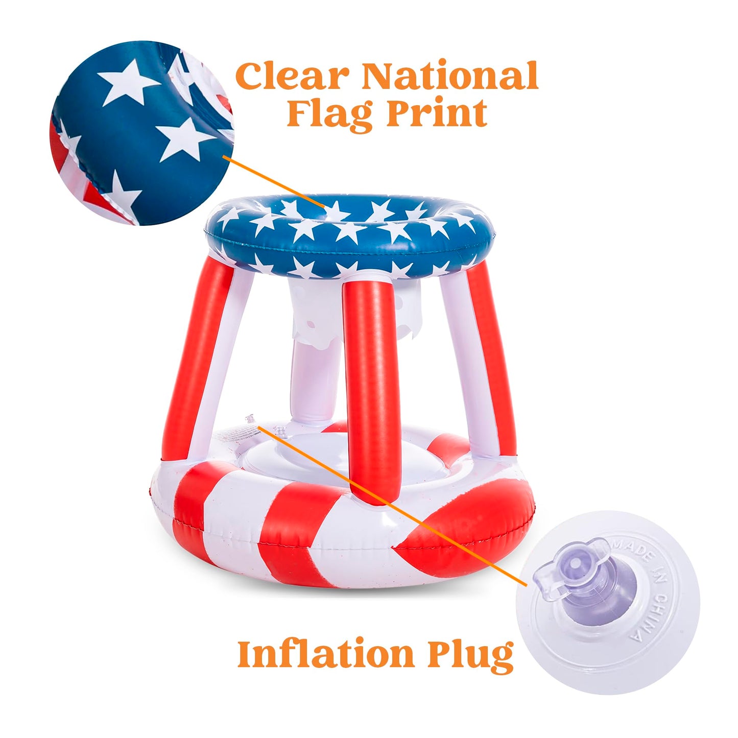 Inflatable Pool Floats Set American Flag Volleyball Net & Basketball Hoops, Swimming Pool Game Toy For Kids And Adults, Floating, Volleyball Court (105”X28”X35”)|Basketball (27”X23”X27”), Red White