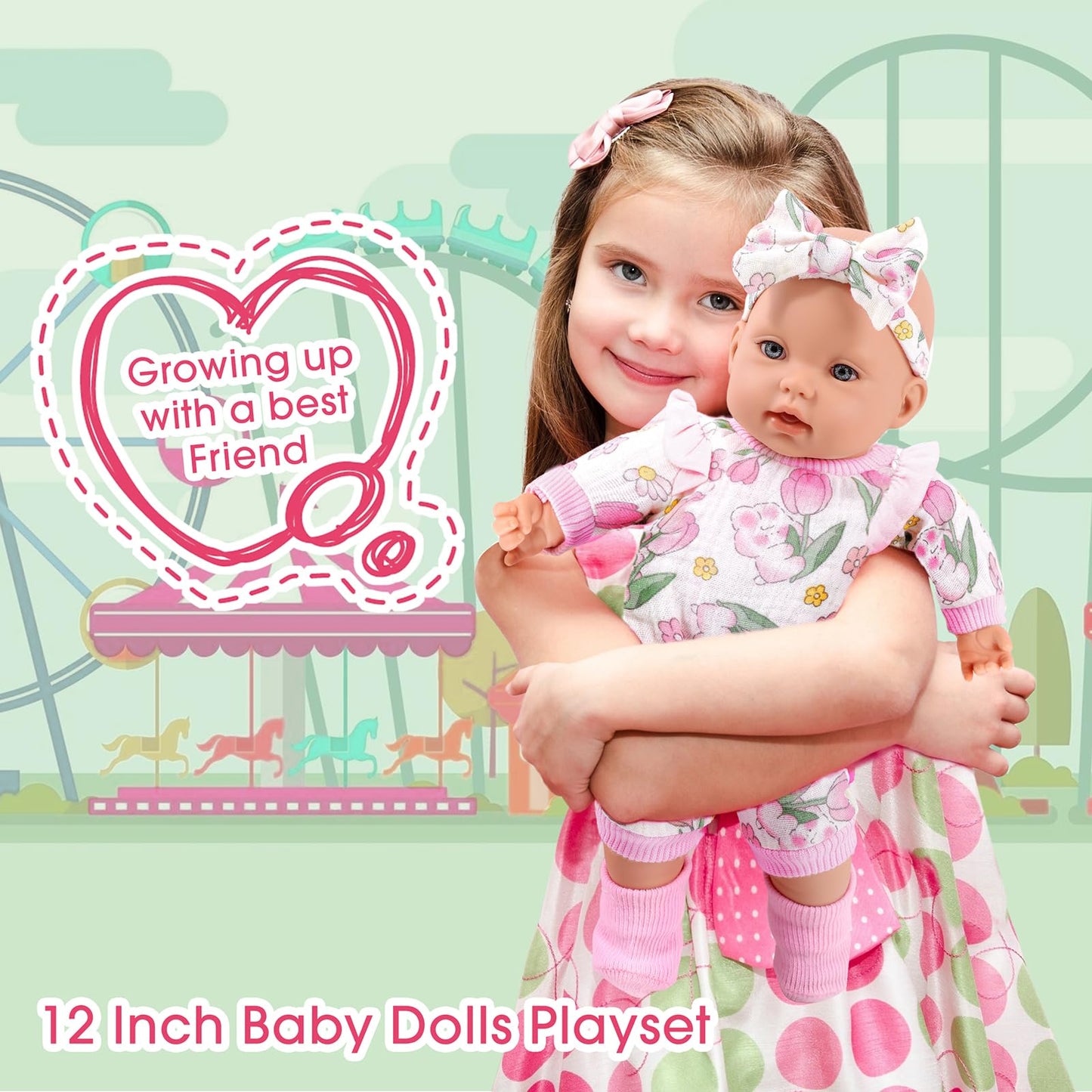 Uzidbto 12'' Girl Baby Dolls With Doll Clothes And Accessories,First Baby Doll Playset Includes Feeding Bottle,Pacifier Gift Ide