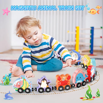 Zeoddler Toys For Toddlers, 11 Magnetic Wooden Sea Animals Train Set, Montessori Toys For Toddlers, Educational Toys For Kids, Birthday Gifts For Boys, Girls