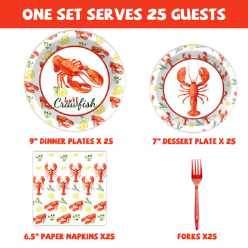 Qyeahkj 100Pcs Crawfish Boil Party Supplies Serve 25 Crawfish Plates Napkins For Lobster Seafood Shrimp Boil Decorations Crawfis