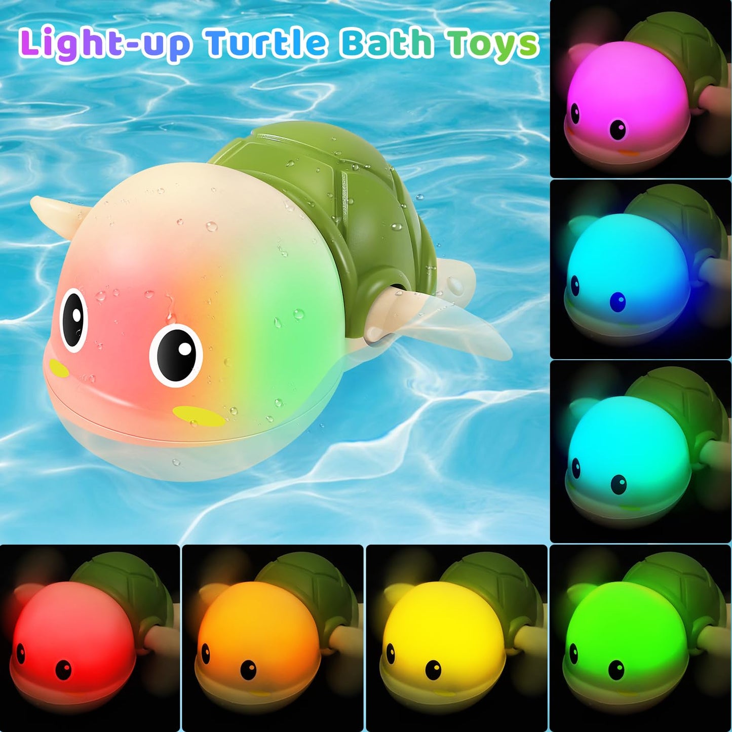 Gigilli Rechargeable Swimming Turtle Bath Toys, Baby Bath Toys for Kids Ages 1-3 2-4, Light Up Bathtub Pool Water Toys, Comes wi