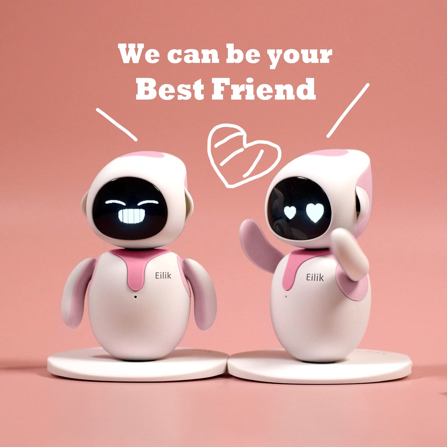 ENERGIZE LAB Eilik Pink Interactive Robot Pets - Cute Touch Toys with Emotions, Mini-Games, Perfect Gift for Kids