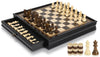 Peradix 12.8 Magnetic Chess Checkers Board Set - Ebony Wooden Game with 2 Built-in Drawers & Extra Queens for Kids & Adults