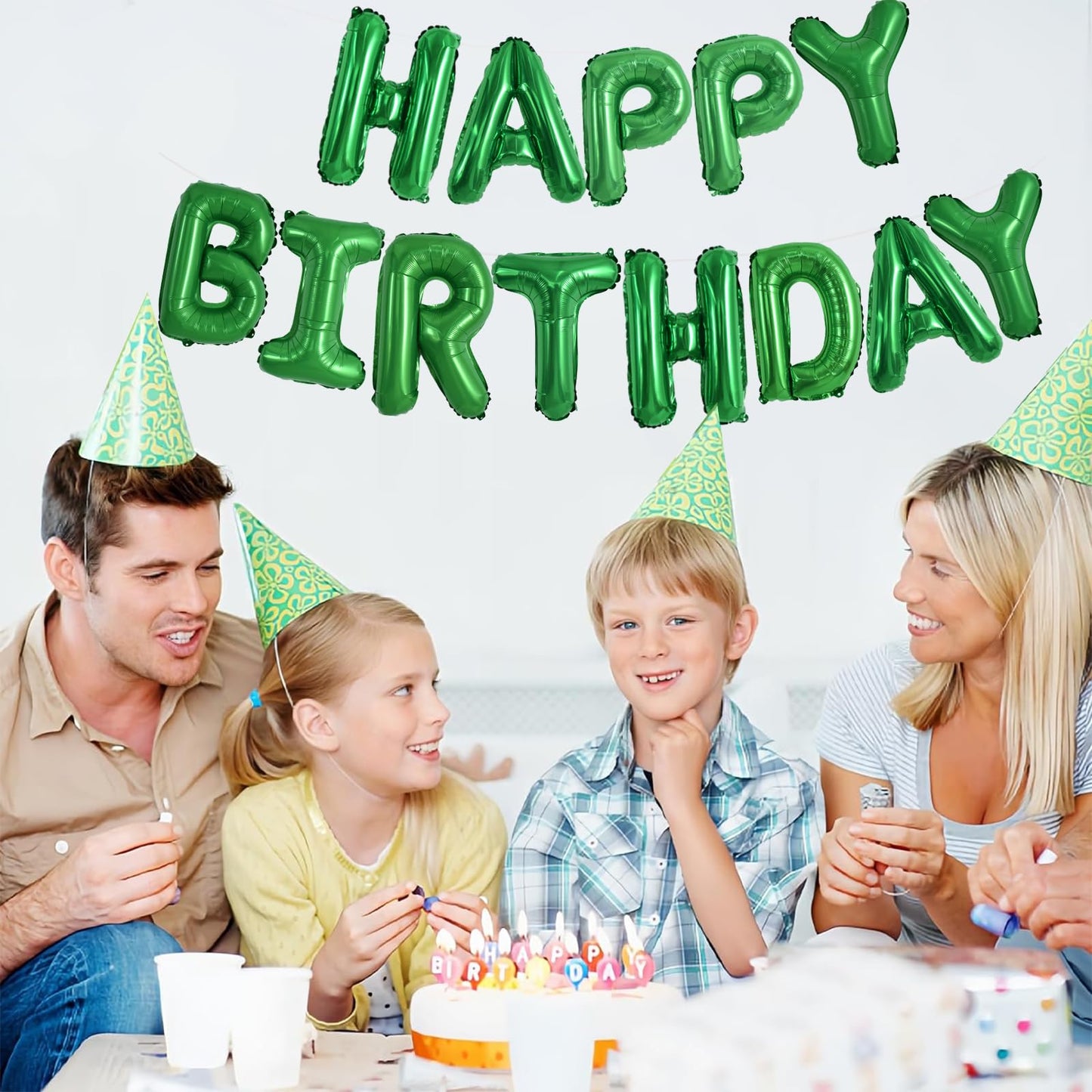 Toniful Green Happy Birthday Balloons Banner 16 Inch Mylar Foil Letters Birthday Sign Banner Bunting Reusable For Girls Boys Kid