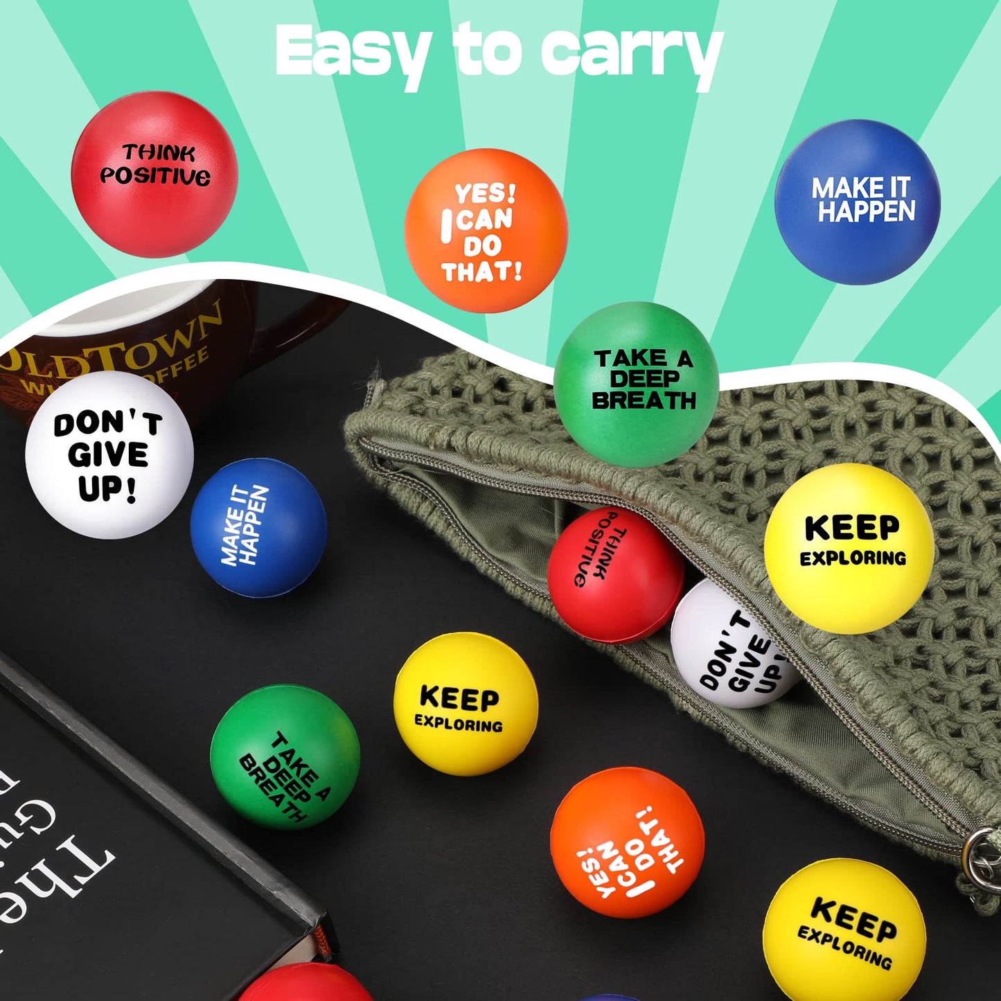 Chivao Motivational Stress Balls Colorful Small Foam Balls Anxiety Relief Toys Relieve Inspire Hand Exercise Toys Funny Stress R