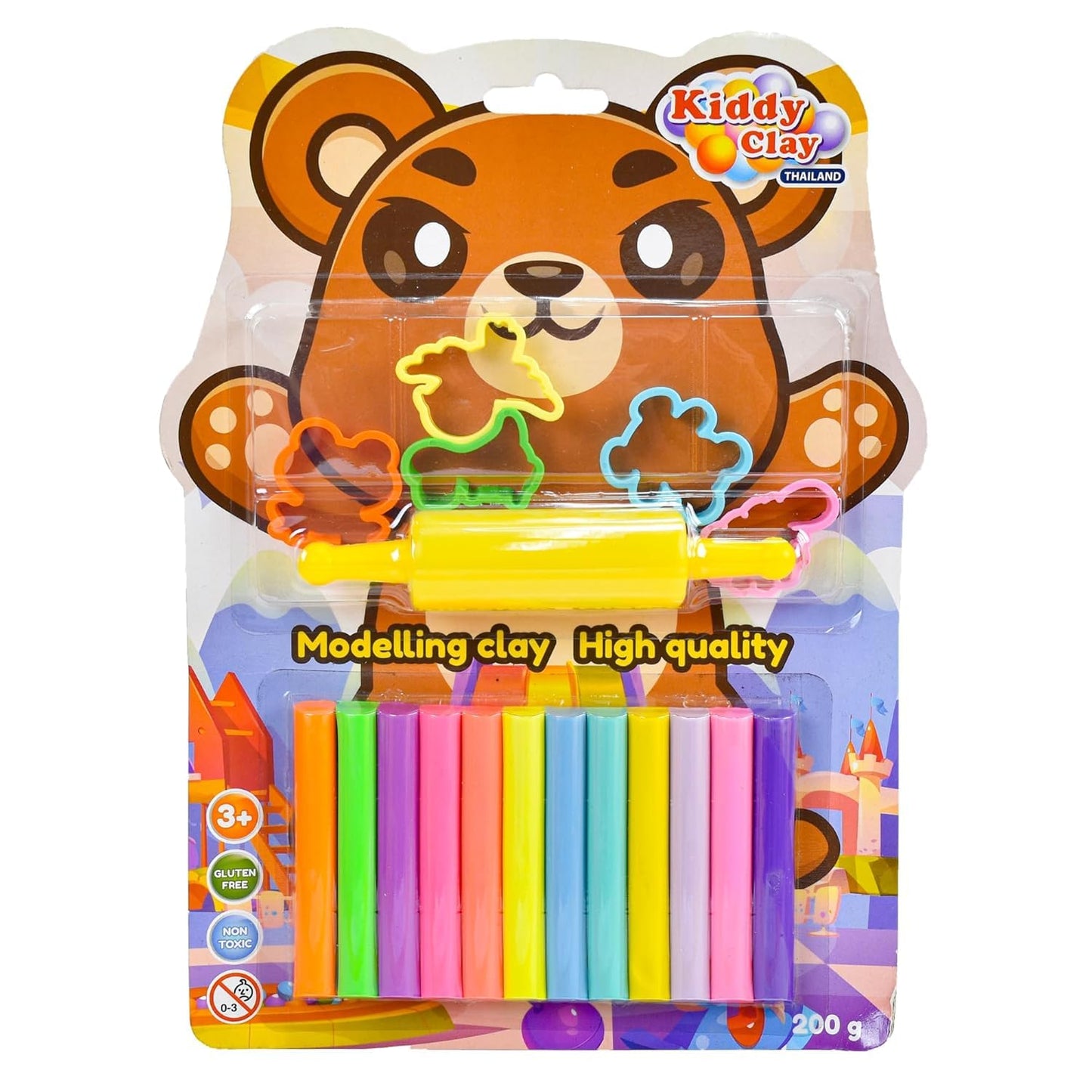 Kiddy Clay 12 Modelling & Sculpting Clay (200 G.) & 5 Cutters And Roller In Blister Card, Creative Art Skill, Colourful Reusable
