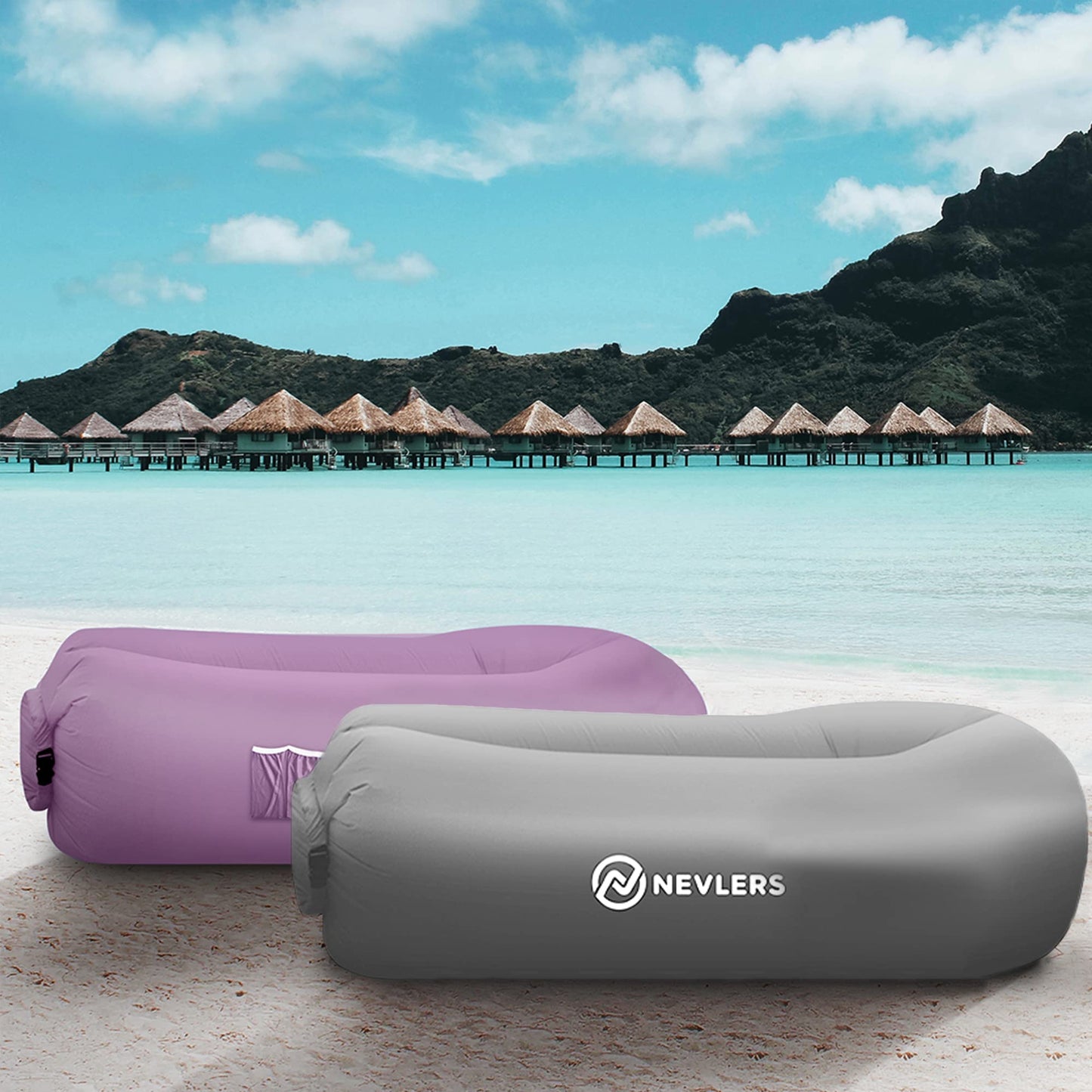 Nevlers Inflatable Lounger Air Sofa - Portable Gray & Lavender Couch for Camping, Outdoor Movie Seating, 73 x 16 x 31 inches