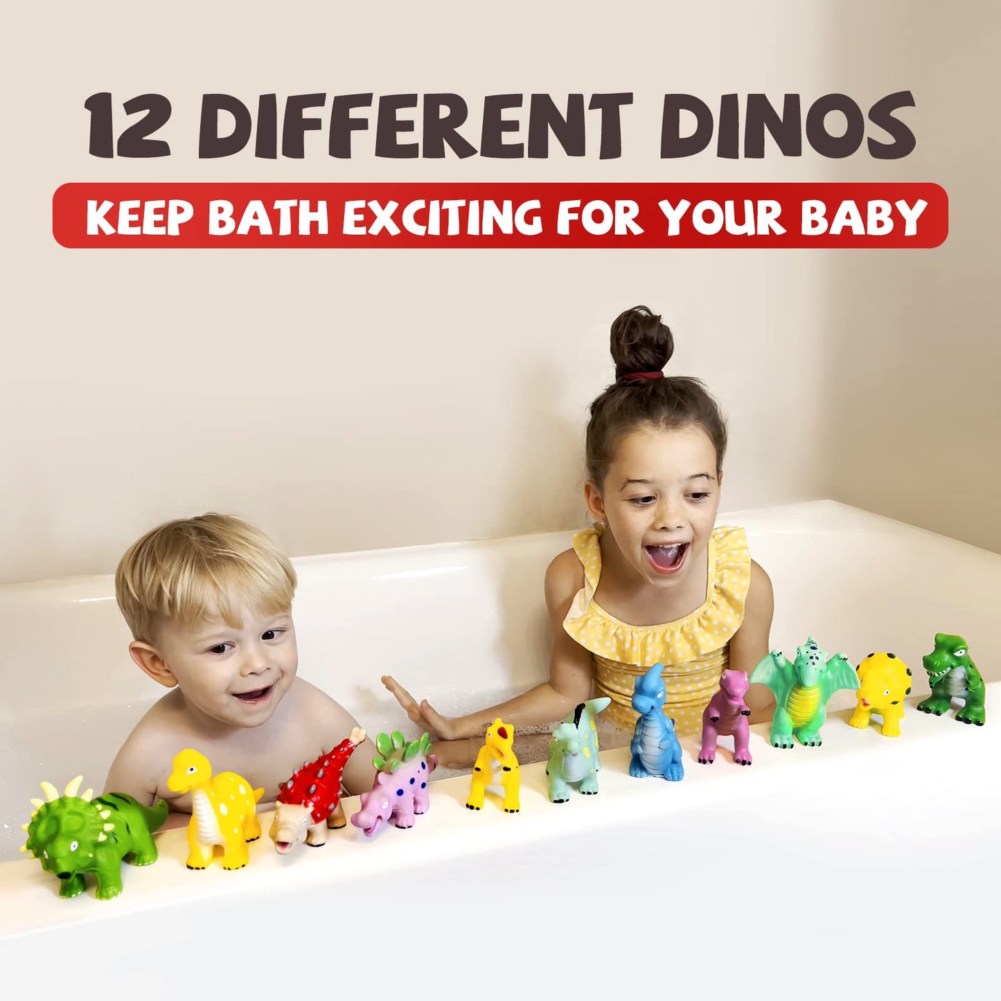 Hely Cancy Dinosaur Bath Toys for Toddlers - Small PVC No Hole Water Pool Toys