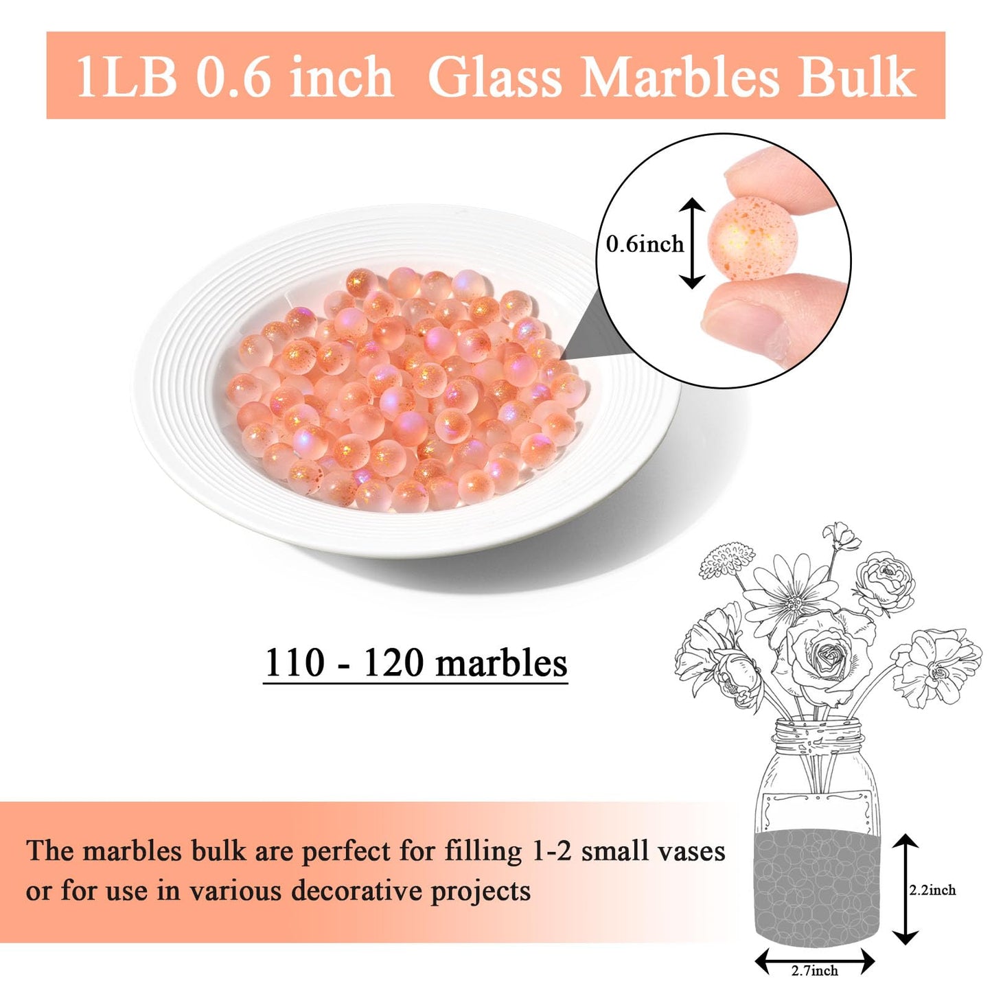 Poplay 120Pcs Glass Marbles Bulk, For Kids Marble Run Games, Vase Fillers, Orange
