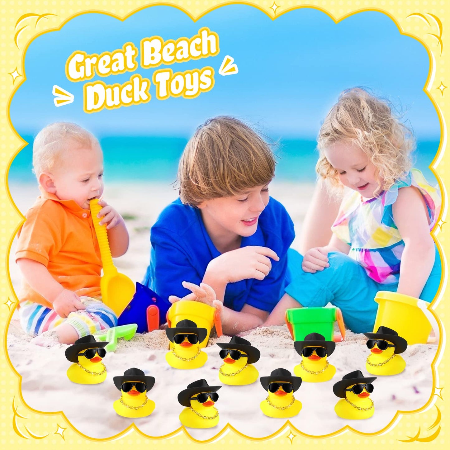 Sotiff 48 Sets Cowgirl Rubber Duck Squeaky Duck Bath Party Toy Duckies Car Dashboard Decorations With Mini Necklace Hat And Sunglasses For Valentine Bathtub Baby Shower Birthday Swimming(Yellow)