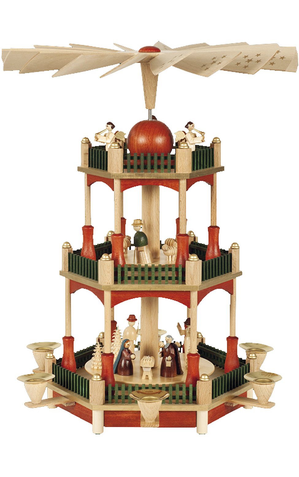 Alexander Taron Importer 86022 Richard Glaesser Pyramid-3-Tier Nativity with Stain finish-13 H W x 12.5 D, 13 x 12.5 x 12.5, Bro