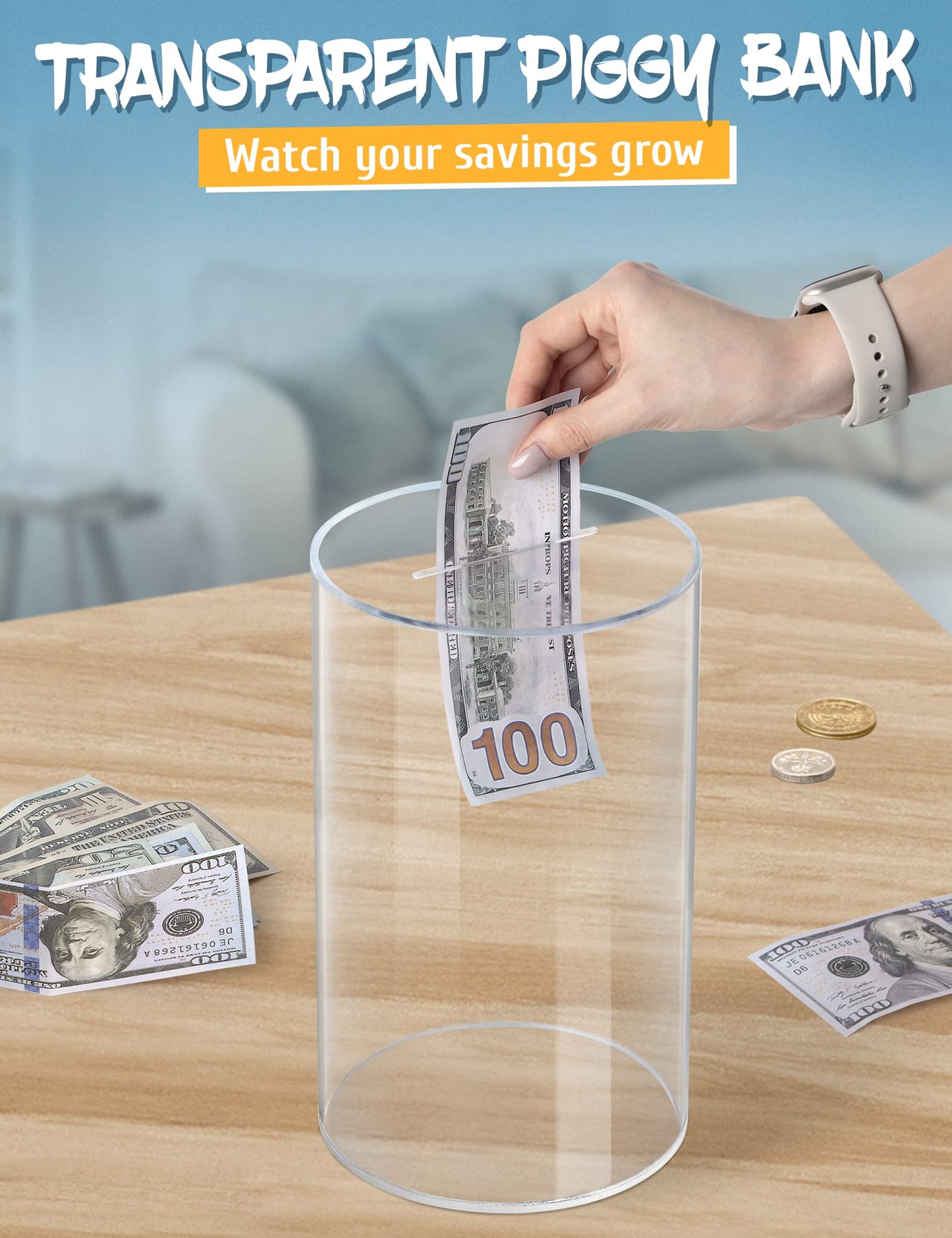 Kypeeka Clear Piggy Bank For Adults Kids, Break To Open Piggy Bank For Adults, Large Clear Acrylic Piggy Bank Unopenable Money S