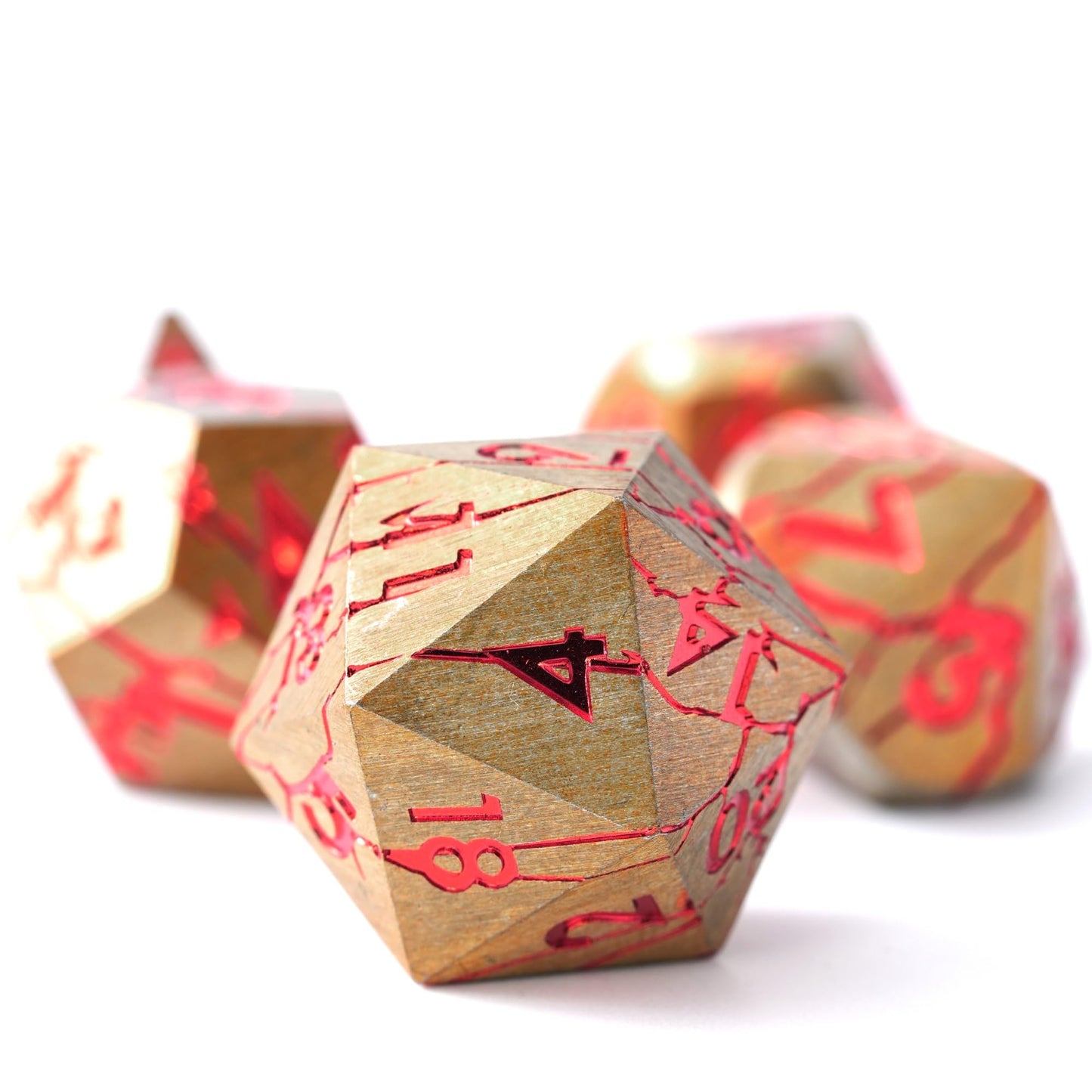 Soar Forge Metal Dice for DND - Pharaoh Ruins Gold Metal Dice with Red Cracks - Polyhedral Dice Set Compatible with D&D, Pathfin