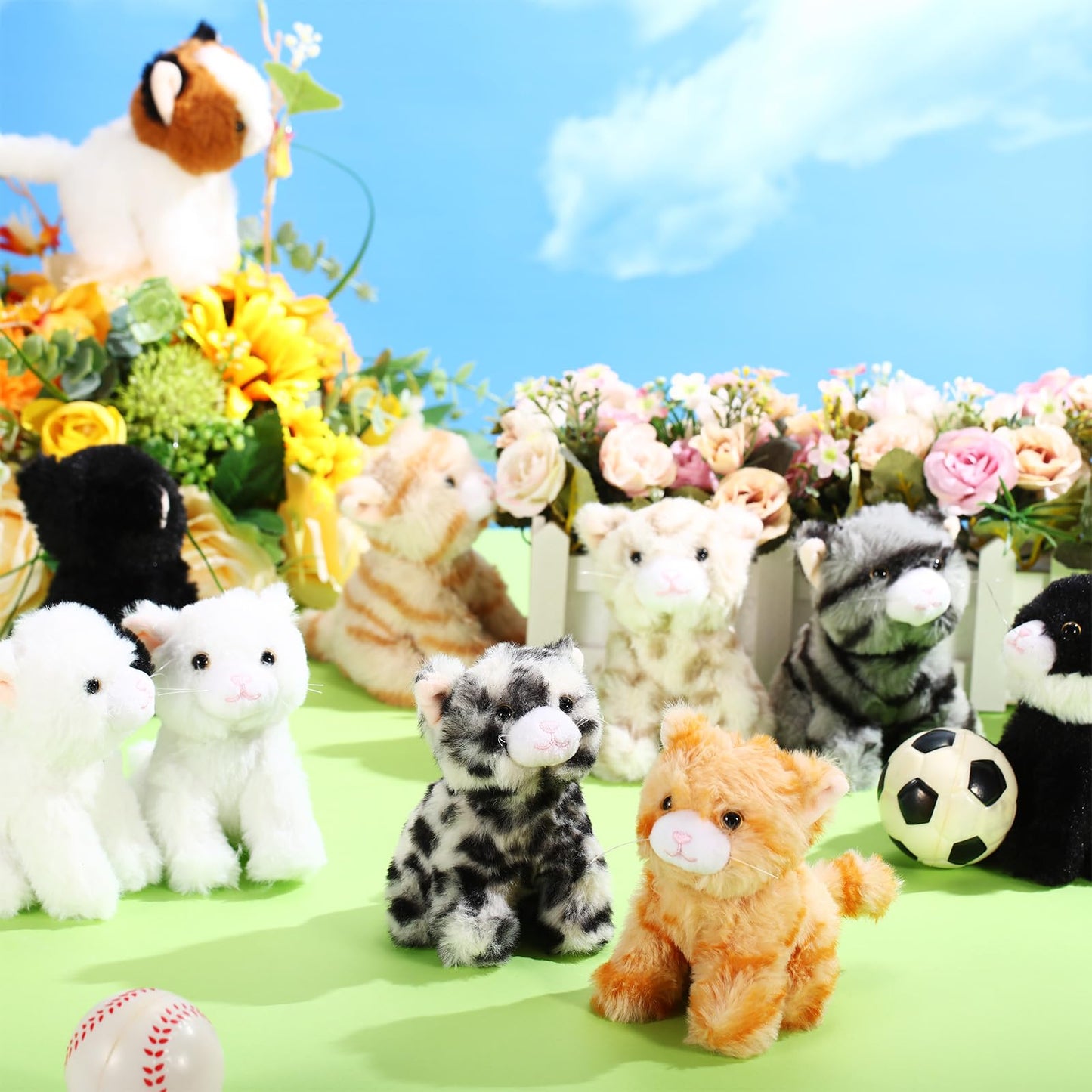Lenwen 10 Pcs Cat Stuffed Animals Bulk Soft Cuddly Kitten Plush Sets Smitten Kittens Assorted Fluffy Stuffed Cats For Kiddos Birthday Valentine‘S Day Gift Party Goodie Bags Stuffers(Sitting Style)