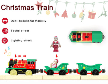 Christmas Train Set For Toddlers, Electric Train Toys For Wooden Tracks, Battery Powered Toy Train Includes Music & Lighting, Motorized Train Compatible With Brio, Thomas & Friends