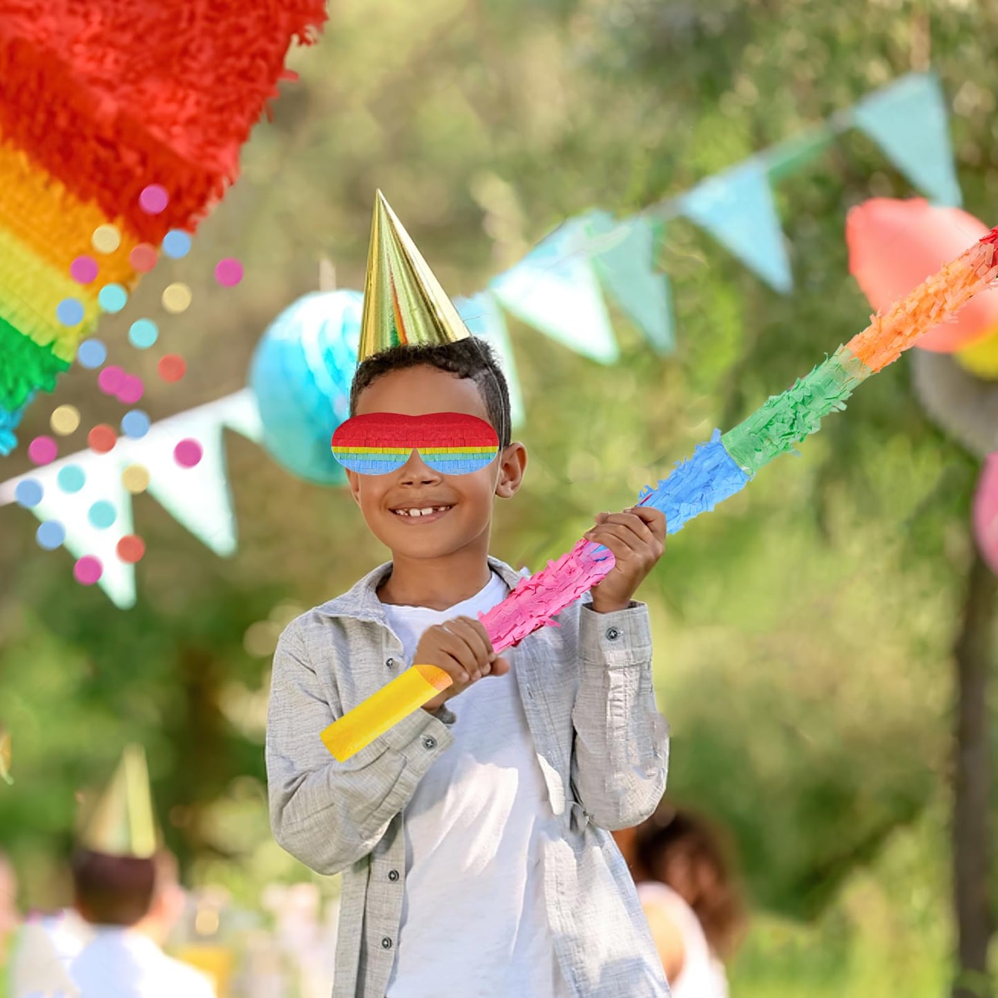 Lcoor 32-Inch Pinata Sticks Set with Blindfold and Confetti - Plastic, Colorful Party Supplies