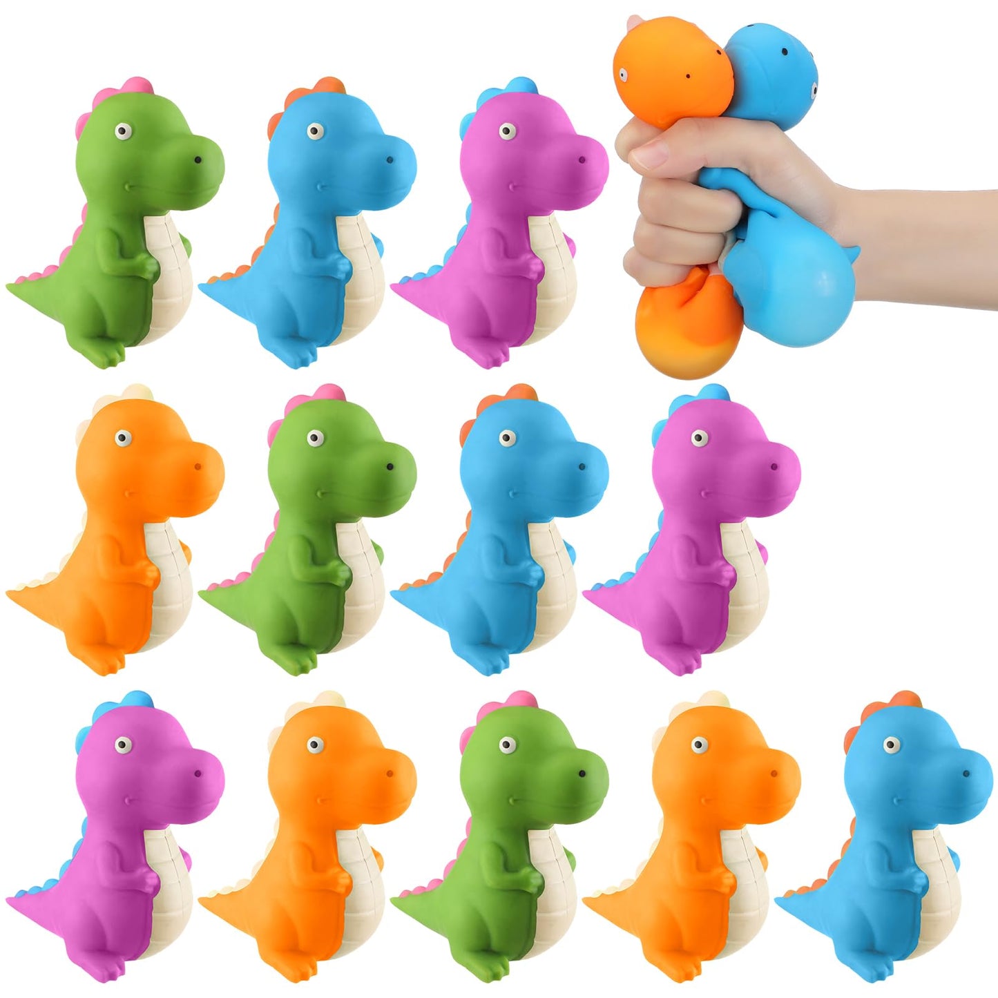 Meooeck 12 Pcs Dinosaur Stress Relief Mini Animal Toys for Relief Cute and Fun Stretchy Balls Dinosaur Birthday Party Decoration