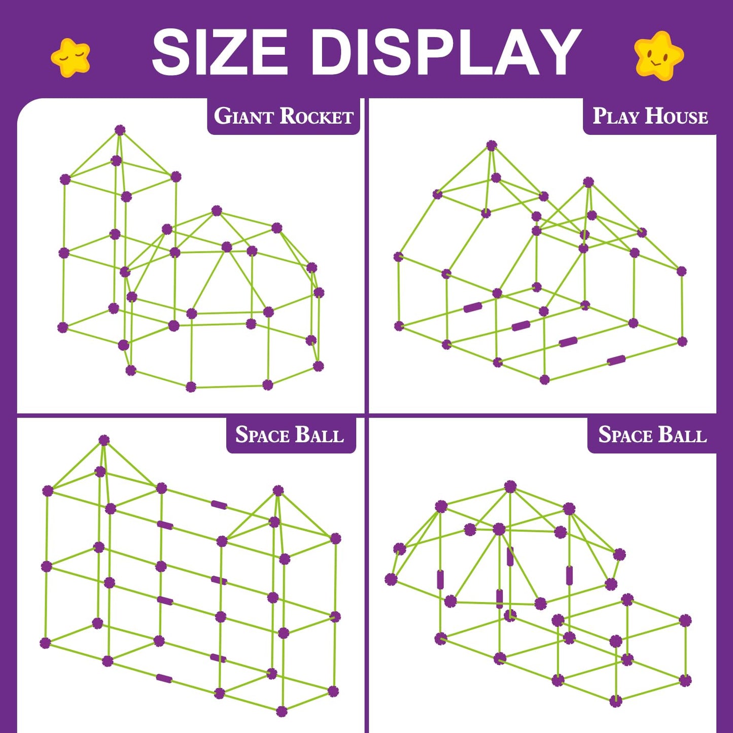 Fort Building Kit For Kids,Stem Construction Toys, Educational Gift For 3 4 5 6 7 8 9 10 11 12 Years Old Boys And Girls,Ultimate Creative Set For Indoor & Outdoors Activity,140 Pcs,Purple