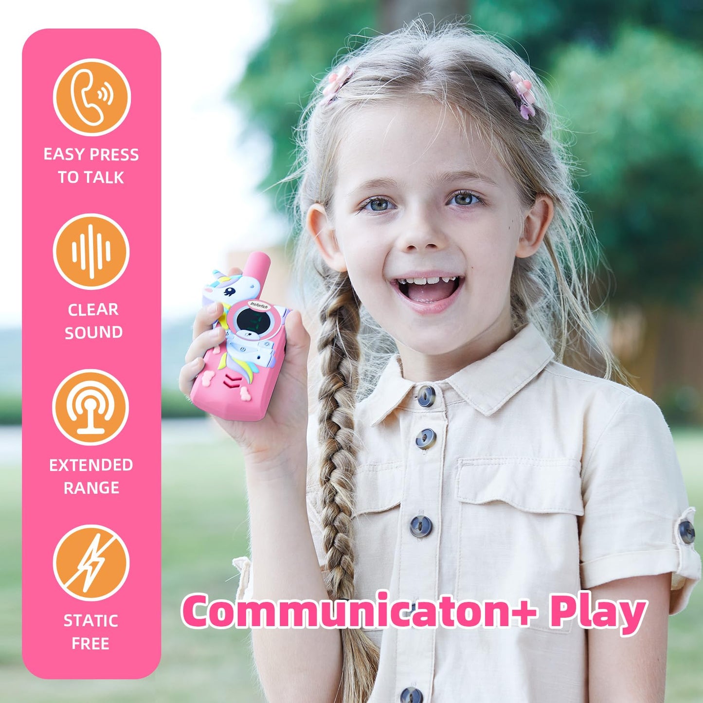 Unicorn Kids Walkie Talkies,Toys For 3-12 Year Old Boys Girls,3 Channels 2 Way Radio Toy, 2 Miles Range For Outdoor, Camping, Hi