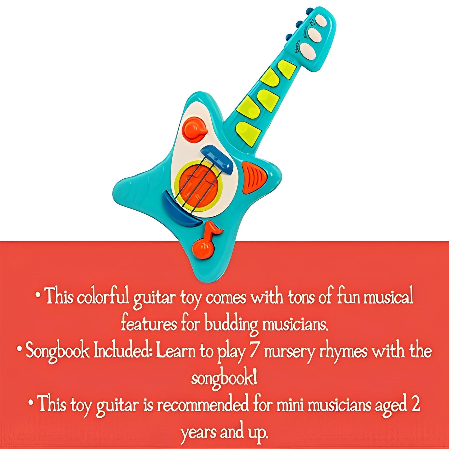 Battat- Toy Guitar For Toddlers, Kids, Children – Play Guitar With Songbook – Acoustic, Electric, And Song Modes- Lil' Rocker'S Guitar – 2 Years +