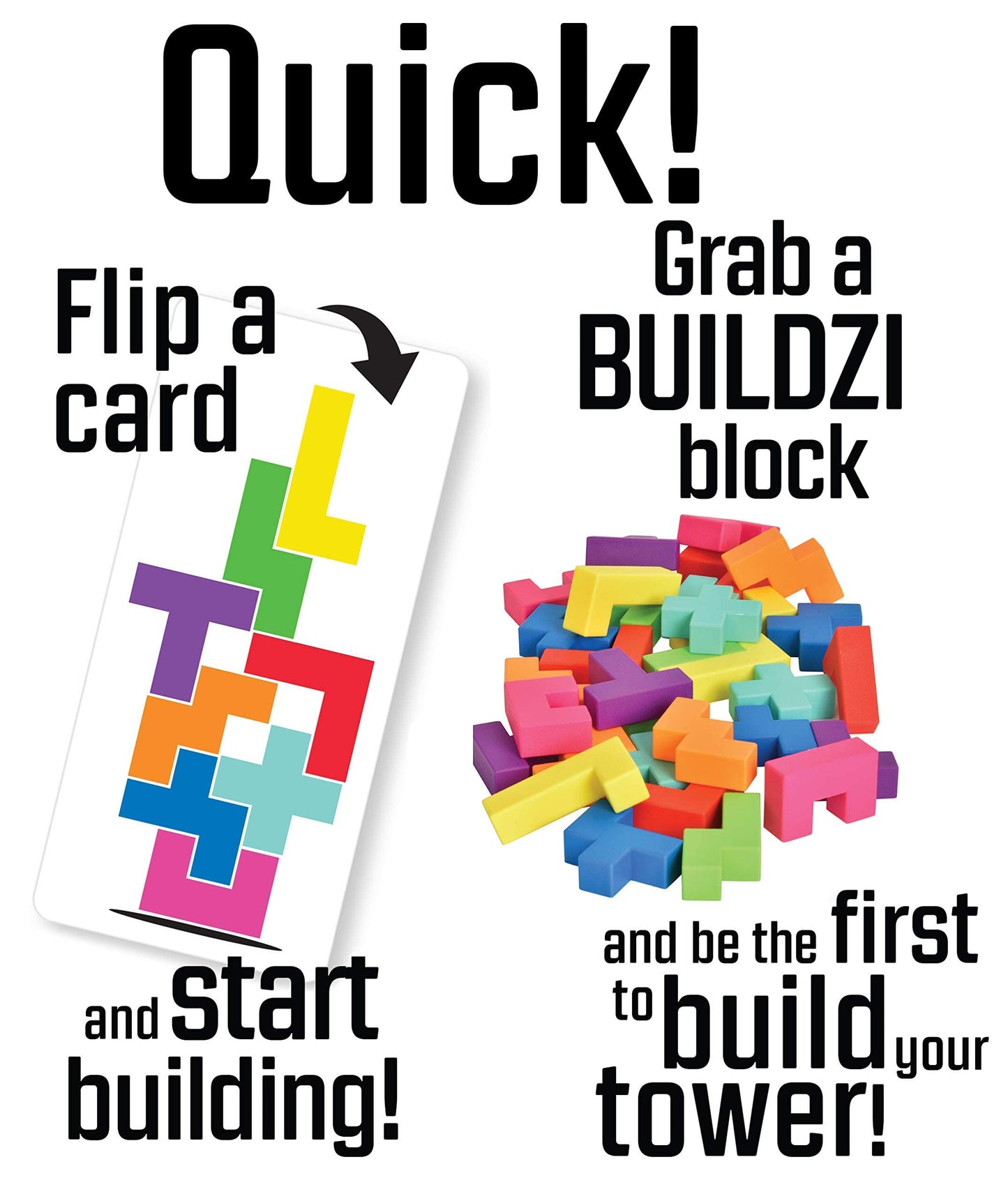 Tenzi Buildzi The Fast Stacking Building Block Game For The Whole Family - 2 To 4 Players Ages 6 To 96 - Plus Fun Party Games For Up To 8 Players - Perfect Kids Game For Game Night