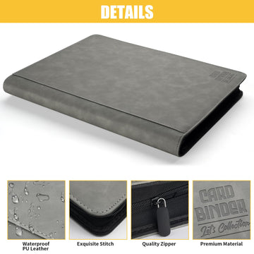 Arkeiliy enhanced Ringless Trading Card Binder - 1024 Capacity 16 Side-Loading Pockets per Page Archival Quality Protection & Anti-Slip Spine for TCG MTG Sports Cards (Gray)